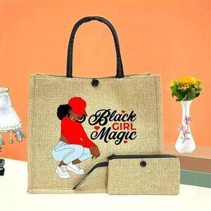 "Black Girl Magic" Tote Bag with Inner Pocket & Zipper Clutch (SKU 0314)